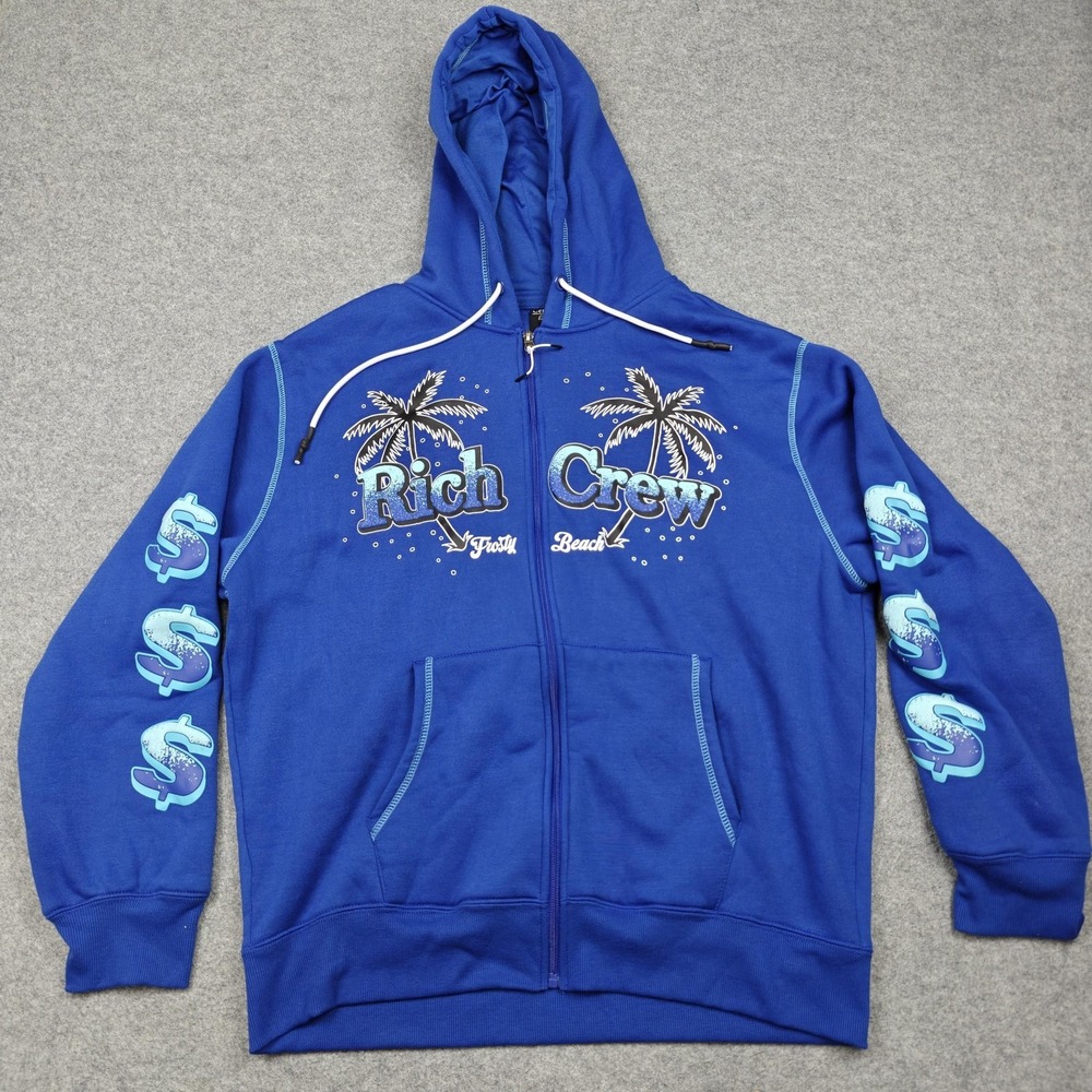Rich Crew Hoodie Mens Large Blue Full Zip Fleece Certified‎ Reserve Graphic